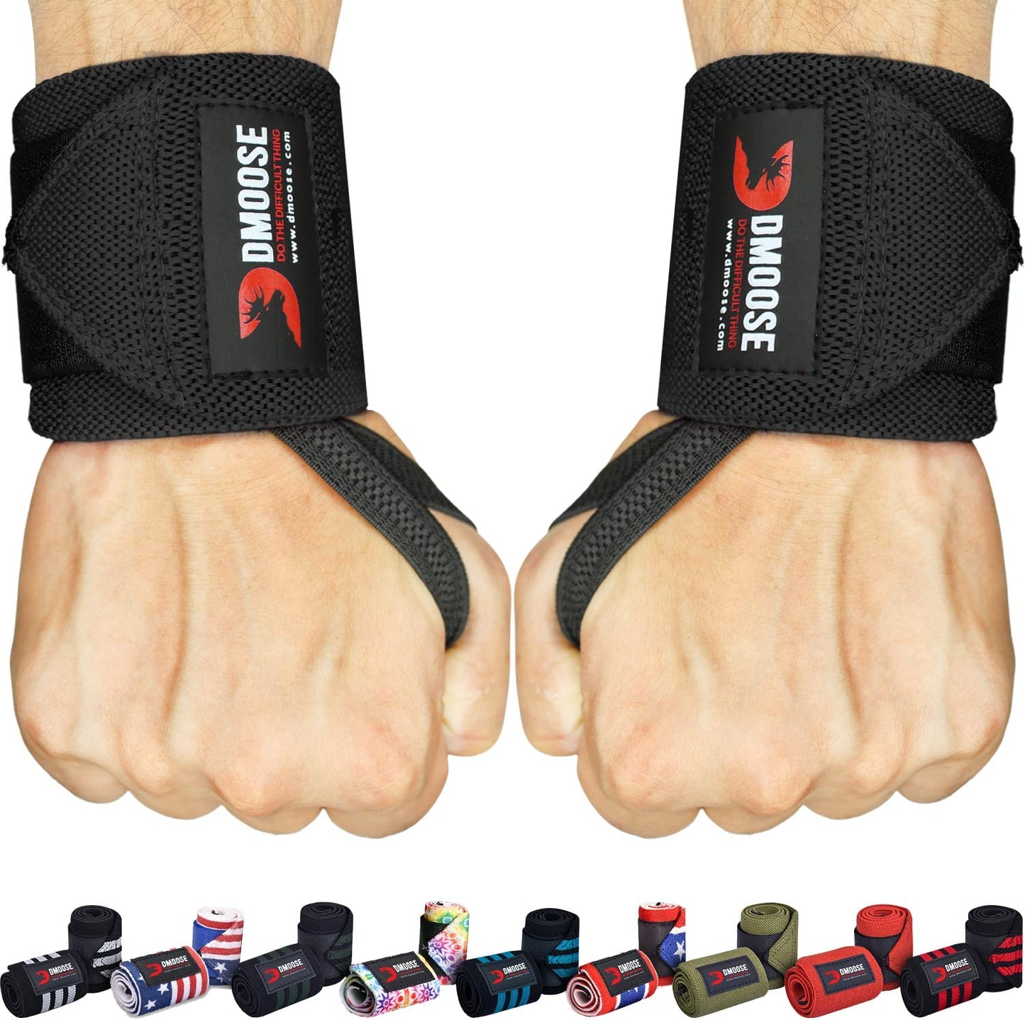 Wrist Wraps, Avoid Injury and Maximize Grip with Thumb Loop, 18" or 12" Gym Straps Pair, Wrist Straps for Weightlifting, Powerlifting, Bench Press, Bodybuilding, Deadlift Straps for Men & Women